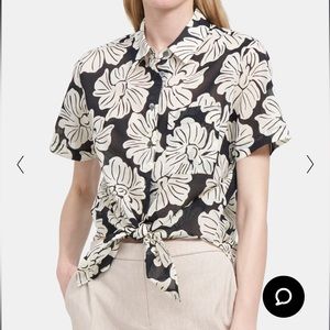 Theory Black and Cream Floral Button Down Shirt